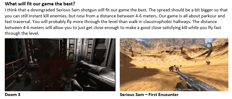 Image of an example on how the shotgun acts in Doom 3 and Serious Sam First encounter and what I have learned from it.